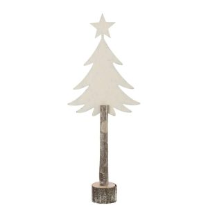 CHRISTMAS TREE +STAR IRON/PAULOWNIA WOOD OFF-WHITE LARGE