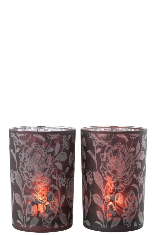 HURRICANE FLOWERS GLASS MAT PURPLE MIX/SILVER LARGE ASSORTMENT OF 2