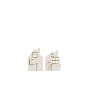 TEALIGHT HOLDER HOUSE CLAY WHITE ASSORTMENT OF 2