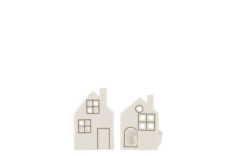 TEALIGHT HOLDER HOUSE CLAY WHITE ASSORTMENT OF 2