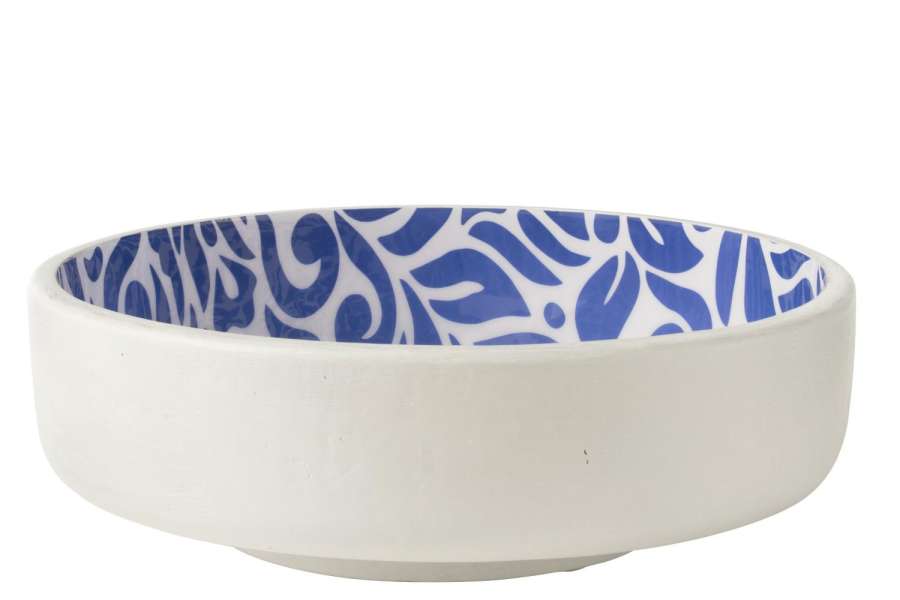 SALAD BOWL FLORAL PATTERN MANGO WOOD BLUE/WHITE