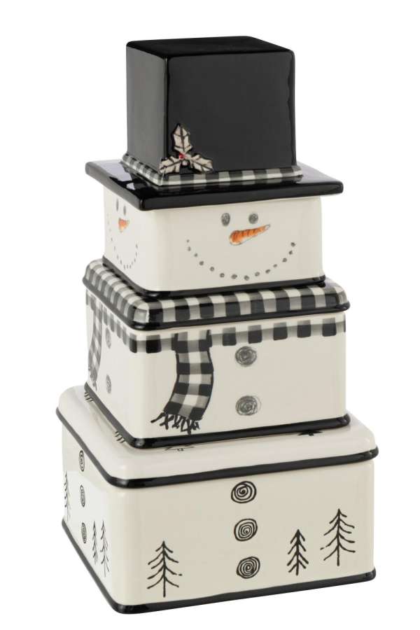BOX OF 3 BOX SNOWMAN DOLOMITE WHITE/BLACK