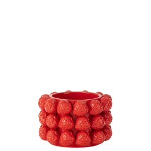 FLOWERPOT STRAWBERRIES CERAMIC RED MEDIUM