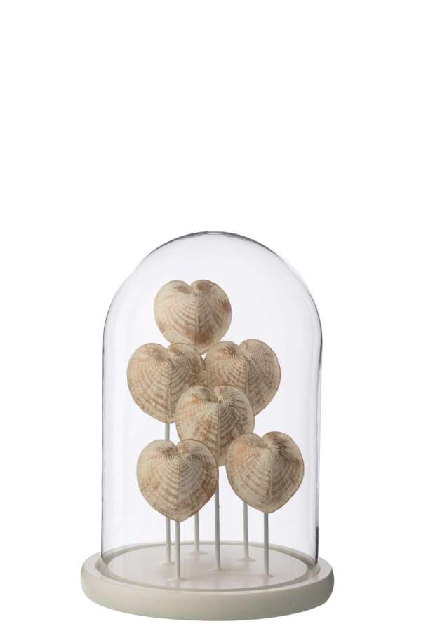 DECORATIVE BELL JAR SHELL GLASS WHITE/OFF-WHITE SMALL