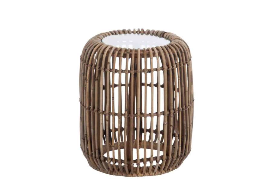 SIDE TABLE ROUND RATTAN/GLASS NATURAL