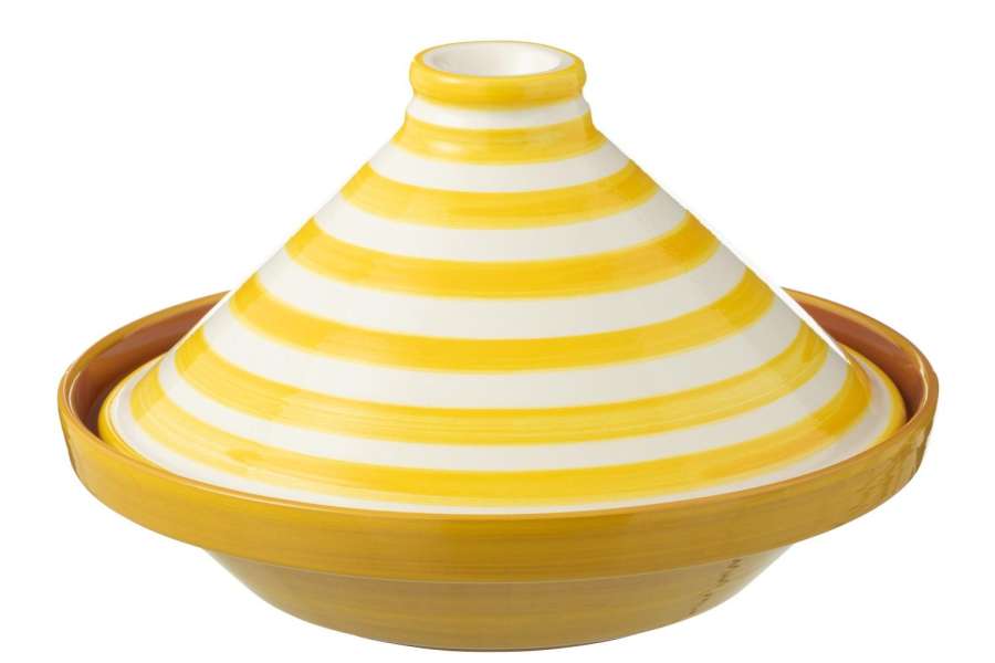 TAGINE GRANADA STRIPES CERAMIC WHITE/YELLOW