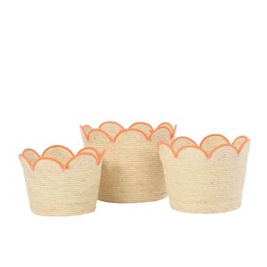SET OF 3 BASKET FLOWER CORN HUSK NATURAL/ORANGE
