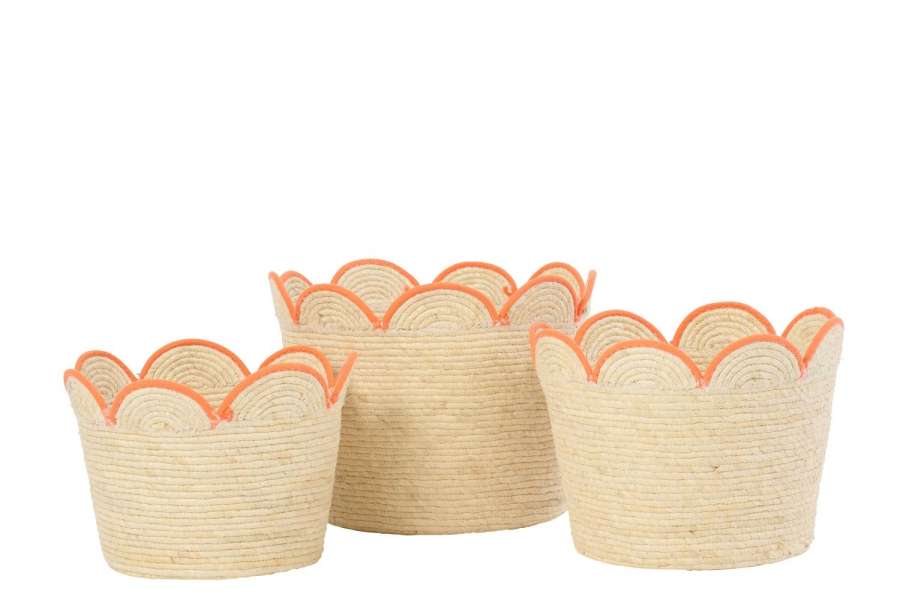 SET OF 3 BASKET FLOWER CORN HUSK NATURAL/ORANGE