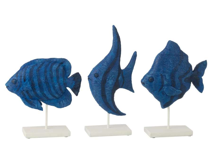FISH ON BASE POLYRESIN BLUE/WHITE ASSORTMENT OF 3