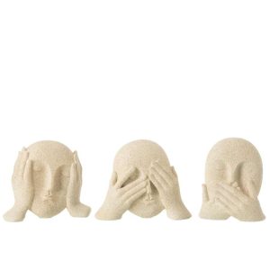 FACE SEE/HEAR/SPEAK RESIN BEIGE ASSORTMENT OF 3