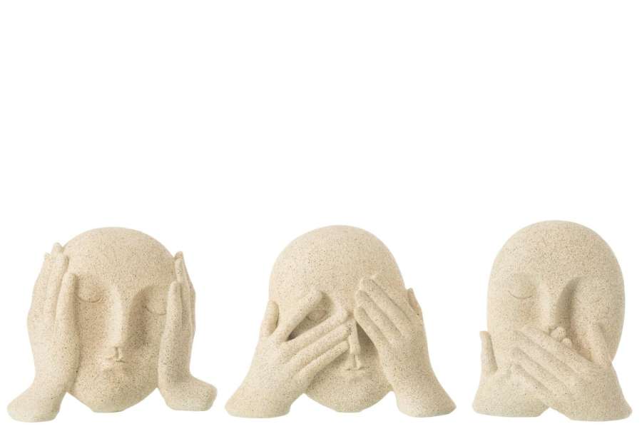 FACE SEE/HEAR/SPEAK RESIN BEIGE ASSORTMENT OF 3