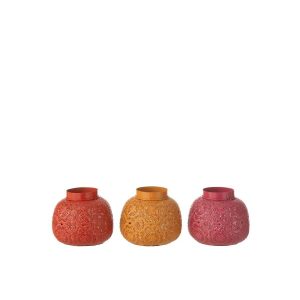 TEALIGHT HOLDER CYLINDER METAL/GLASS MIX MEDIUM ASSORTMENT OF 3