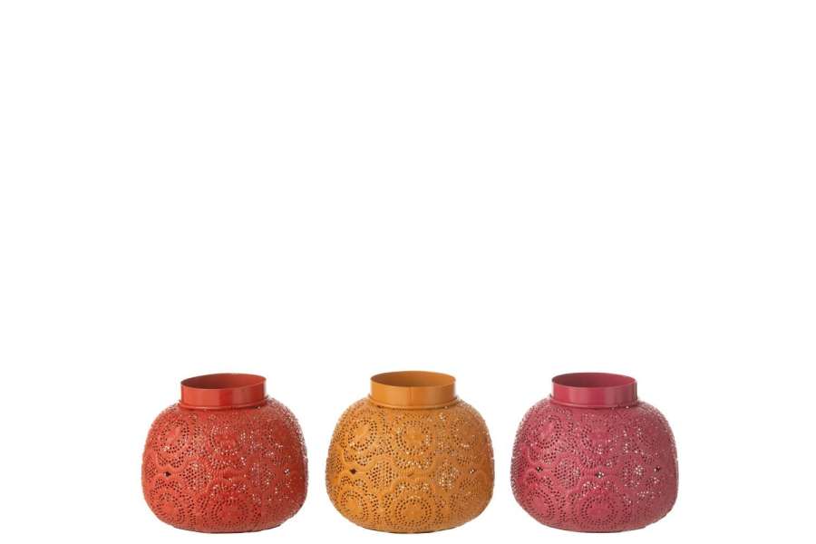 TEALIGHT HOLDER CYLINDER METAL/GLASS MIX MEDIUM ASSORTMENT OF 3