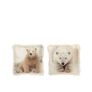 CUSHION POLAR BEAR POLYESTER OFF-WHITE/BEIGE SMALL ASSORTMENT OF 2
