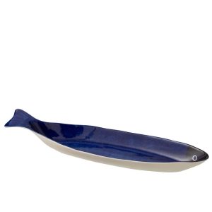 SERVING PLATE FISH LONG PORCELAIN BLUE