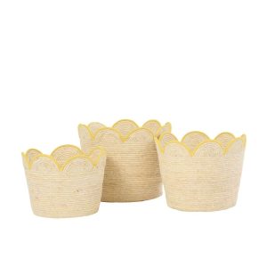 SET OF 3 BASKET FLOWER CORN HUSK NATURAL/YELLOW