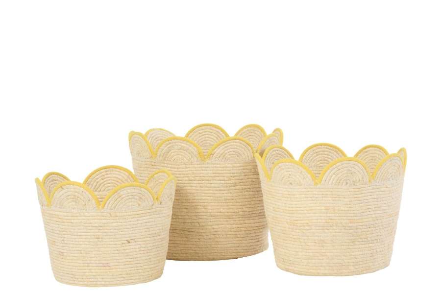 SET OF 3 BASKET FLOWER CORN HUSK NATURAL/YELLOW