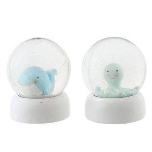 WATER GLOBE WHALE  +  OCTOPUS POLYRESIN LIGHT BLUE/LIGHT GREEN LARGE ASSORTMENT OF 2