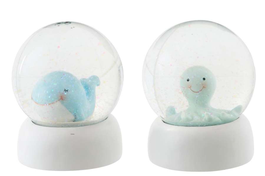 WATER GLOBE WHALE  +  OCTOPUS POLYRESIN LIGHT BLUE/LIGHT GREEN LARGE ASSORTMENT OF 2