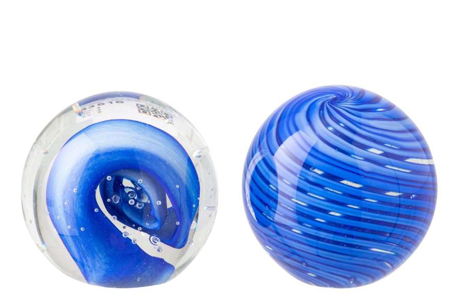 PAPERWEIGHT BALL GLASS BLUE MEDIUM ASSORTMENT OF 2