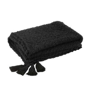 PLAID TASSELS COTTON BLACK