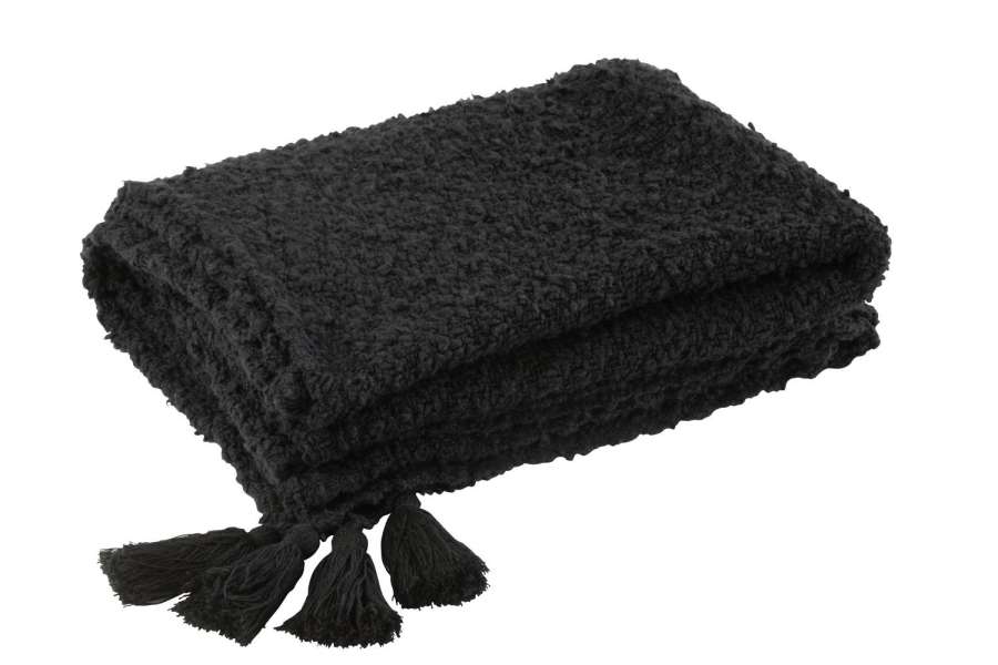 PLAID TASSELS COTTON BLACK