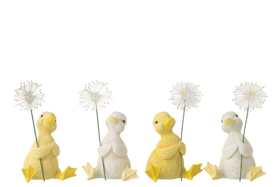 DUCK FLOWER RESIN WHITE/YELLOW ASSORTMENT OF 4