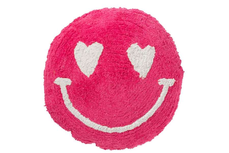 CUSHION SMILEY TUFTED COTTON PINK/WHITE