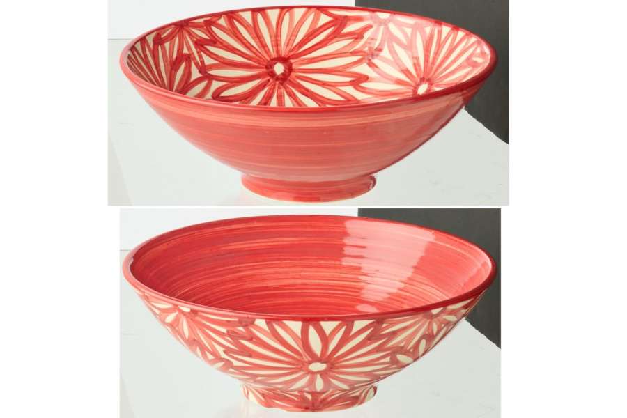 BOWL LEBRILLO + FLOWERS CERAMIC RED ASSORTMENT OF 2