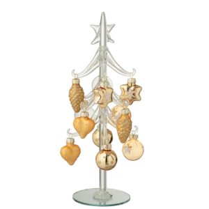 CHRISTMAS TREE +BALLS GLASS TRANSPARENT/GOLD COLORED