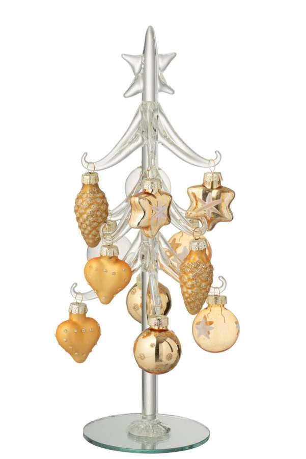 CHRISTMAS TREE +BALLS GLASS TRANSPARENT/GOLD COLORED