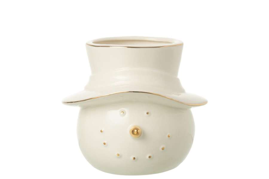 SNOWMAN HEAD + HAT PORCELAIN ECRU/GOLD COLORED LARGE