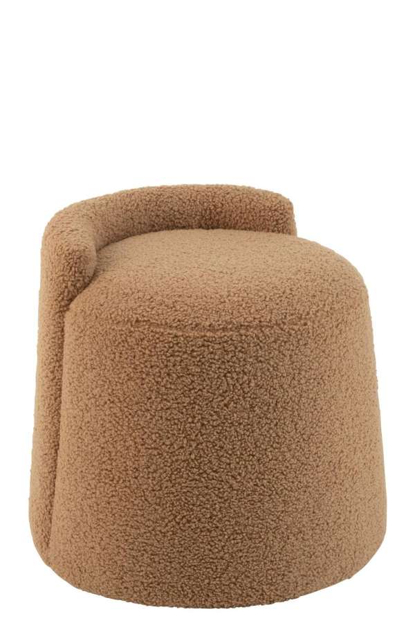 POUF TEDDY ROUND+BACK BOUCLÉ CAMEL