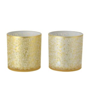 HURRICANE LEAFS GLASS GOLD COLORED/WHITE LARGE ASSORTMENT OF 2