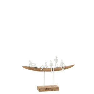 PEOPLE ON BENCH WOOD METAL WHITE NATURAL SMALL
