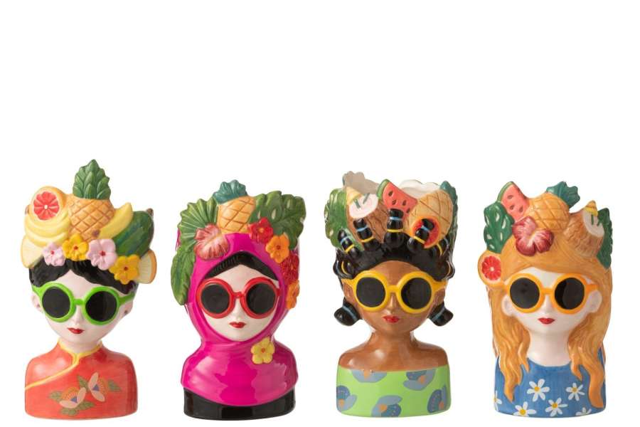 FLOWERPOT LADY FRUIT CERAMIC MULTI ASSORTMENT OF 4
