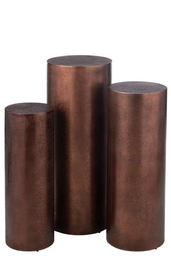 SET OF 3 PILLARS ROUND METAL BRONZE