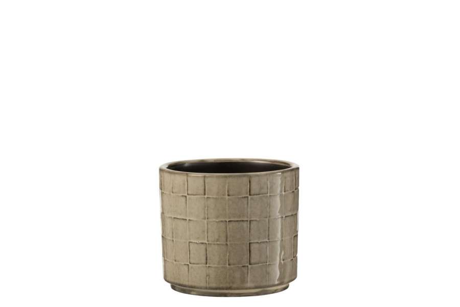 FLOWERPOT SQUARE CERAMIC BEIGE/GREY SMALL
