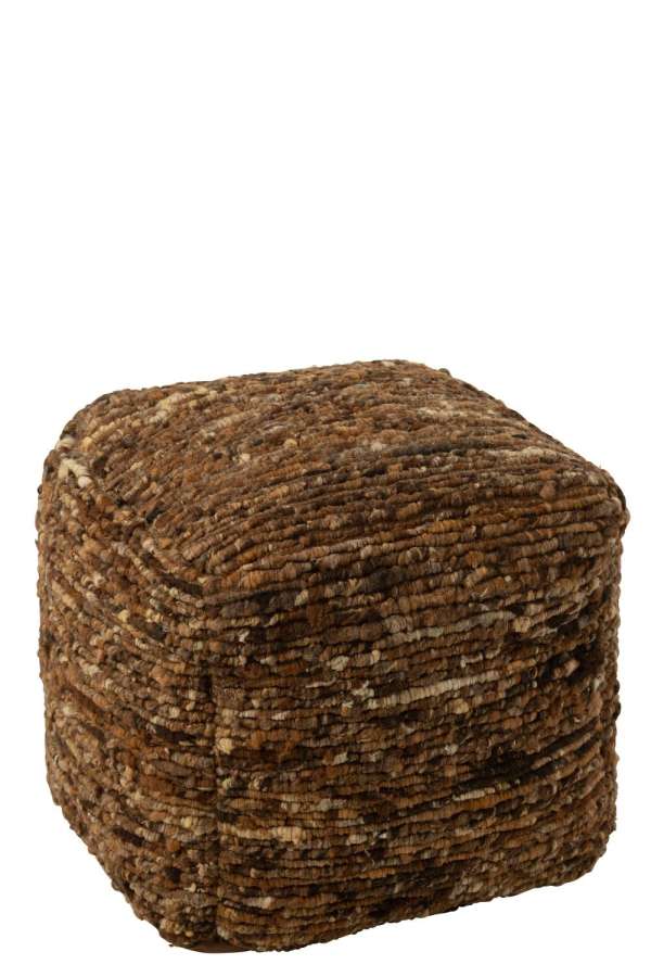 POUFFE WOVEN WOOL BROWN