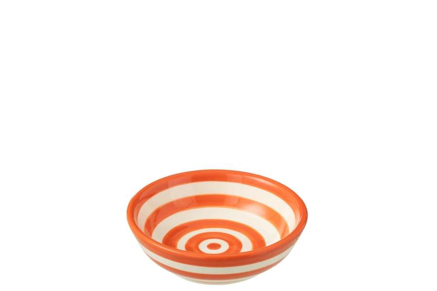 BOWL GRANADA STRIPES LOW CERAMIC WHITE/ORANGE SMALL