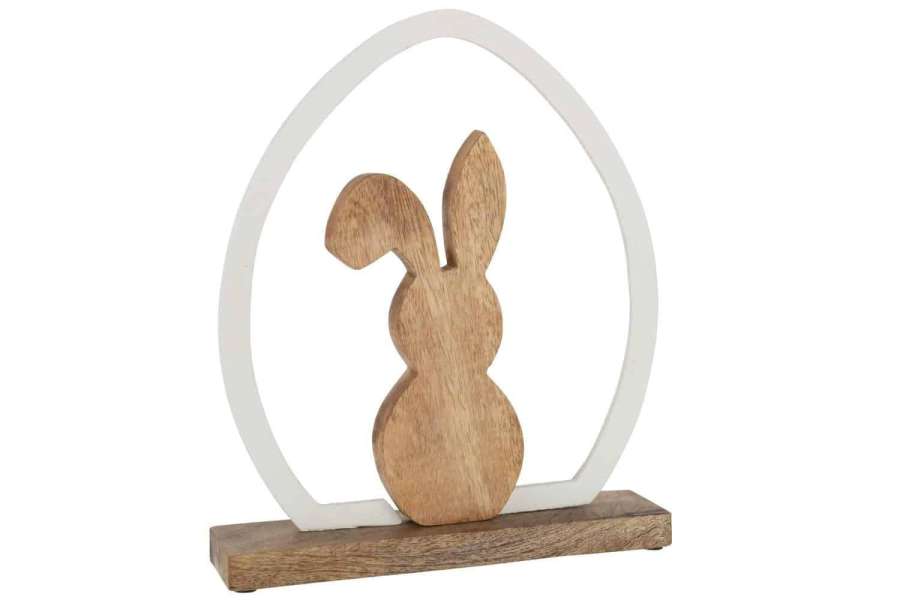RABBIT SILHOUETTE EGG MANGO WOOD/IRON WHITE NATURAL