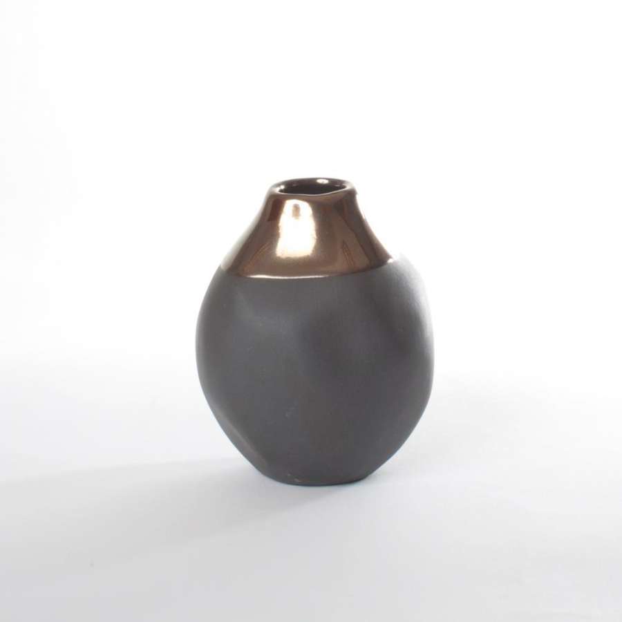 Vase Keramikk Grå/Gull 10X10X17Cm