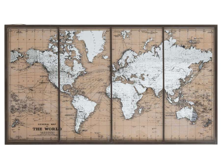 WORLD MAP METAL/GLASS BEIGE/BROWN