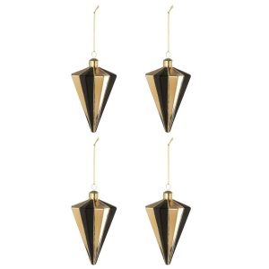 BOX OF 4 CHRISTMAS BAUBLE DIAMOND STRIPED GLASS GOLD COLORED/BLACK