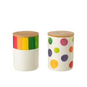 STORAGE JAR POLKA DOT STRIPE PORCELAIN MIX ASSORTMENT OF 2