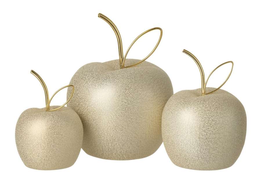 SET OF 3 APPLE ELECTROPLATED PORCELAIN GOLD COLORED