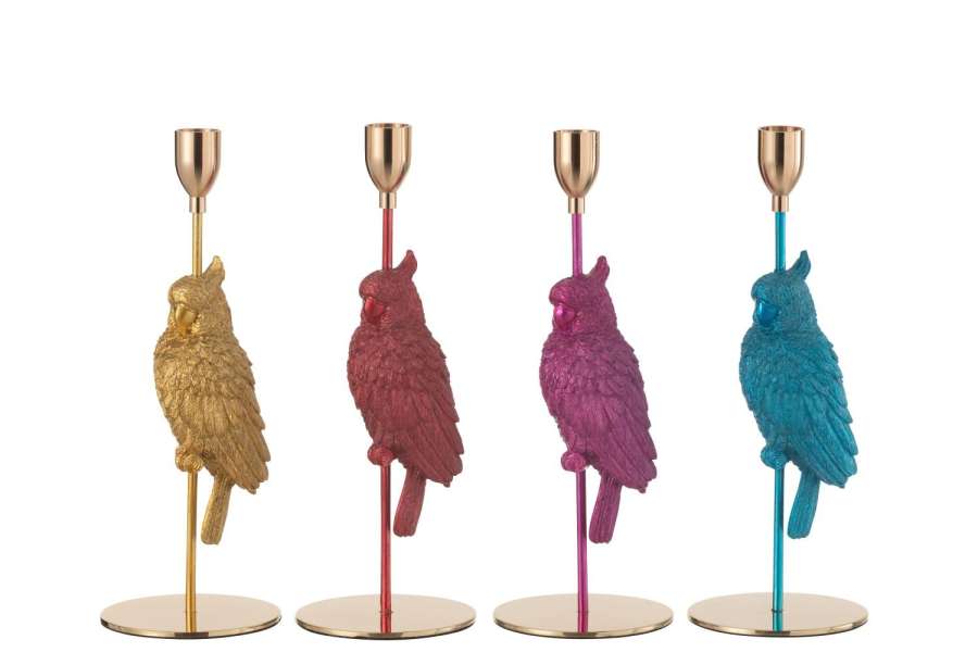 CANDLE HOLDER BIRD RESIN MIX ASSORTMENT OF 4