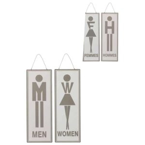 PLACARD TOILET ENGLISH/FRENCH METAL WHITE/GREY ASSORTMENT OF 2