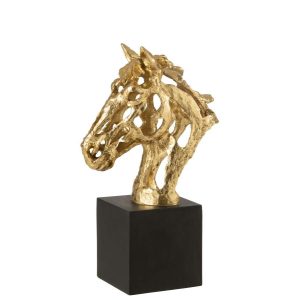 HORSE ON BASE  POLYRESIN GOLD COLORED/BLACK LARGE