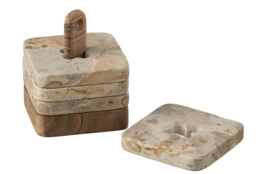 BOX OF 4 COASTER MARBLE NATURAL/BEIGE